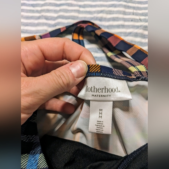 Motherhood Maternity Checkered One Piece Cross Strap Bathing Suit Orange Blue M - Picture 8 of 11